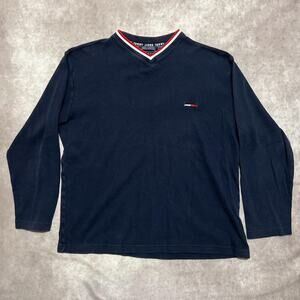 VINTAGE '01 Tommy Jeans Ribbed Pullover with Striped Collar and Logo size M